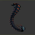 Blue 3D Fantasy Serpent With Flaming Head Spiked Body Fiery Tail