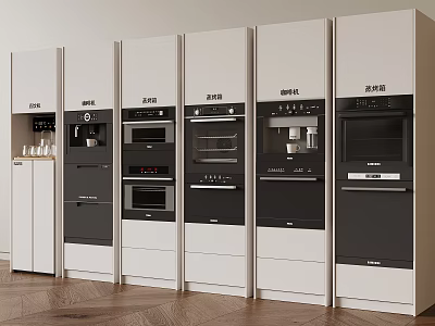 Modern Kitchen With Built in Appliances Ovens Coffee Machines And Cabinets 3d model