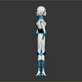 Two Futuristic Robots Front And Back Views With White And Blue Mechanical Design 3d model