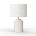 Stylish White Ceramic Table Lamp With Vertical Ribbed Base And Fabric Shade 3d model
