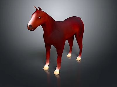 Realistic Red Horse 3D Model With White Hooves Standing On Dark Background 3d model