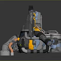 Futuristic Industrial Mechanical Equipment With Complex Pipes Mechanical Arm And Colorful Components