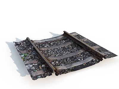 Railroad Tracks with Gravel Bed and Wooden Ties as Road Infrastructure 3d model