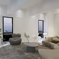 Modern Lounge Area Interior With Comfortable Sofa Armchairs Round Rug And Green Plants