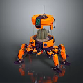 Orange Robot With Mechanical Legs And Cactus On Top Displaying Digital Screen 3d model