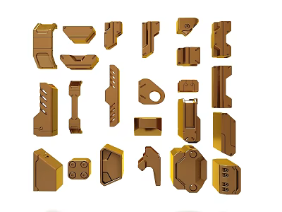 Golden Mechanical Components With Various Shapes And Detailed Structures 3d model