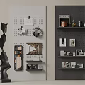 Modern Wall Mounted Clothes Hanger with Pegboard Storage Hooks and Decorative Accessories 3d model