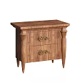 Traditional Wooden Bedside Table With Two Drawers Gold Curved Handles And Decorative Legs
