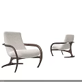 Modern Minimalist Lounge Chair With Light Gray Fabric Upholstery And Wooden Curved Legs