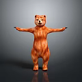 Brown Bear Toy Figure Standing With Open Arms And Fluffy Texture On Grey Background