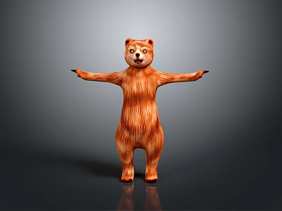 Brown Bear Toy Figure Standing With Open Arms And Fluffy Texture On Grey Background 3d model