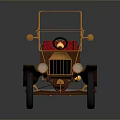 Vintage Car Brown Body With Brass Frame Red Seat Open Cockpit Retro Wheel Design