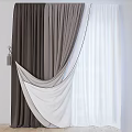 Brown And White Window Curtains With Double Layer Soft Fabric Elegant Drapery 3d model