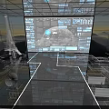 High Tech Control Room With Multiple Screens Earth Image Glass Walls And Reflective Floor