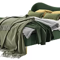Luxurious Green Velvet Double Bed With Gold Legs Yellow Grey Pillows And Tassel Blankets