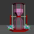 Red Hourglass Shaped Structure As Photo Spot With Flowers In Grassland Under Sky