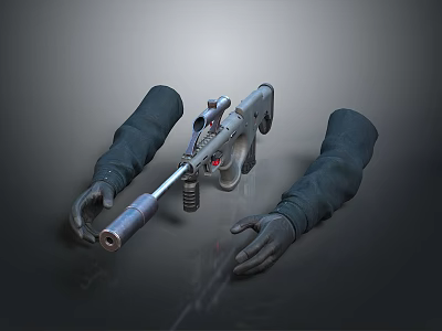 Dark Colored Long Sleeved Tactical Leather Gloves With Durable Arm Covering Material 3d model