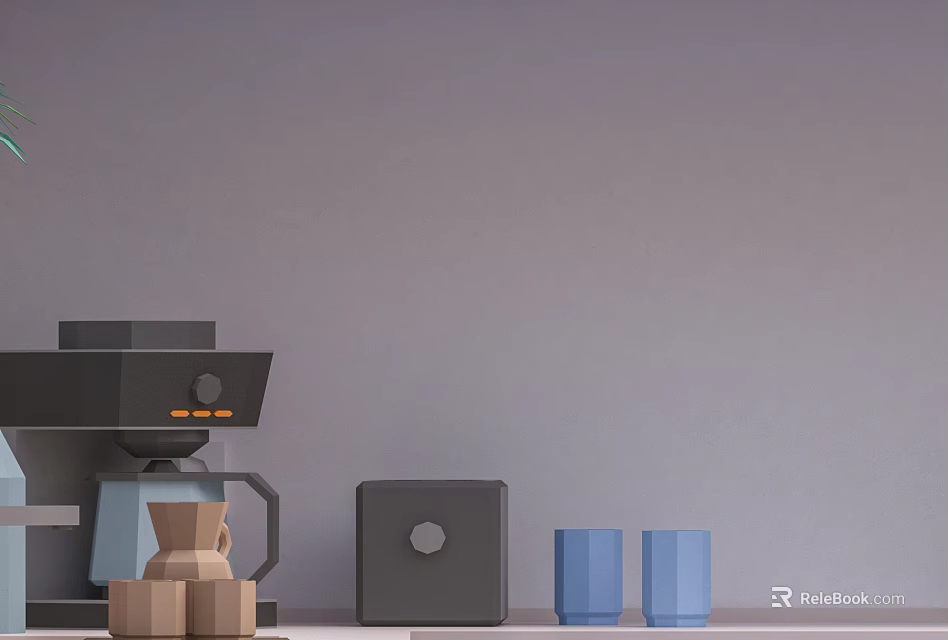 Modern Coffee Maker And Black Electronic Device With Blue Cups For Home Use 3d model