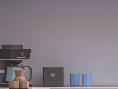 Modern Coffee Maker And Black Electronic Device With Blue Cups For Home Use 3d model