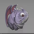 Cute Purple Fantasy Creature Character With Big Red Eyes Spotted Skin And Bat Wings