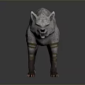 Mythical Wolf Warrior Creature With Golden Straps And Red Skeletal Armor Details