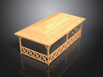 Light Wood Long Table With Plank Top Geometric Cut Out Legs And Reflection 3d model
