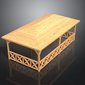 Light Wood Long Table With Plank Top Geometric Cut Out Legs And Reflection