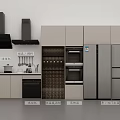 Smart Modern Kitchen With Range Hood Stove Steam Oven And Refrigerator Appliances