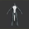 Shark Themed Game Movie Character Muscular Humanoid With Silver Skin White Torso And Clawed Feet