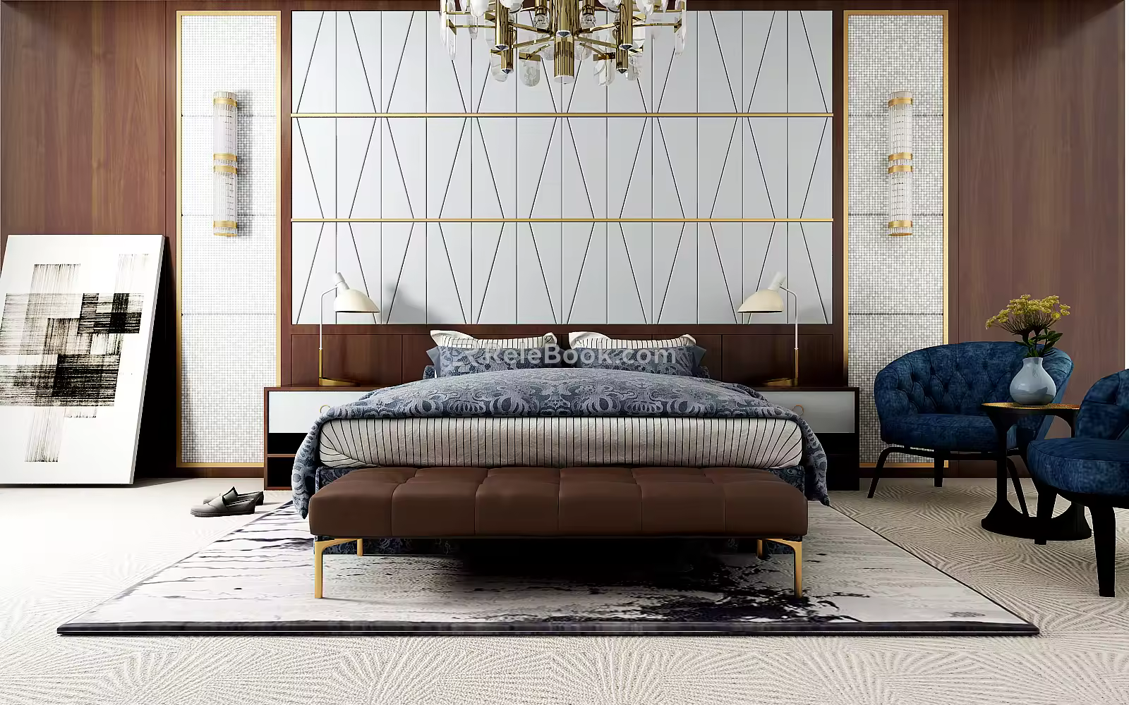 Modern background double bed combination 3d model