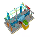 Industrial Equipment 3D Model Featuring Blue Cylindrical Structures Piping Systems And Support Frames