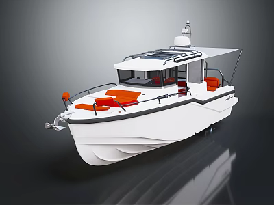 White Yacht With Orange Seating On Deck And Modern Design 3d model