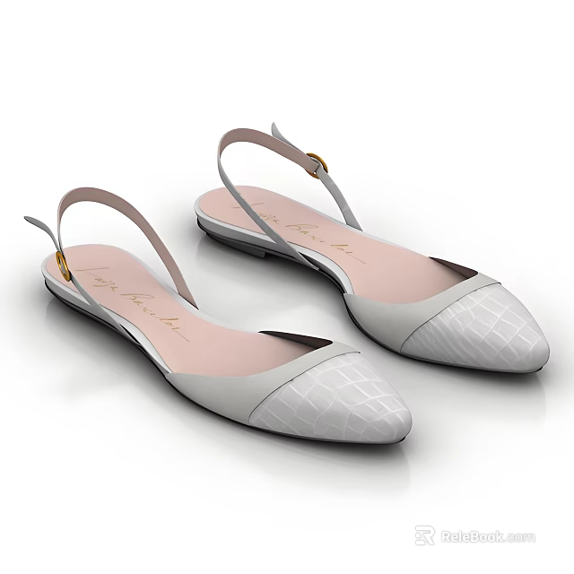 Women's Light Gray Leather Flat Sandals With Quilted Design And Thin Straps 3d model 