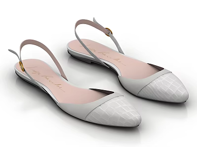 Women's Light Gray Leather Flat Sandals With Quilted Design And Thin Straps 3d model