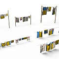Multiple Colorful Clotheslines With Hanging Yellow Blue And White Fabric