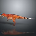 Colorful Striped Dinosaur Model With Blue Head Orange Body Standing On Grey Background Reflection