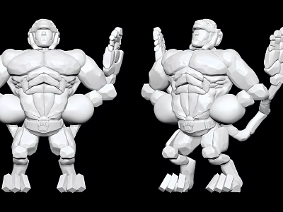 3D Sculpture Carving Of Muscular White Ape Like Character With Weapon And Tail 3d model