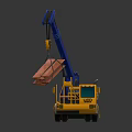 Yellow ACE Crane With Blue Boom Lifting Wooden Beam In Construction