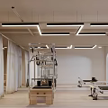 Fitness Studio Interior With Pilates Equipment Curtains And Wooden Floors