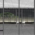 Modern Garden Landscape With Glass Walls Rock Formation Green Plants And White Seating