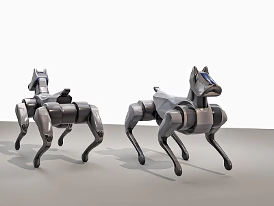 Two Smart Robotic Dogs With Metallic Texture And Distinct Joints In Standing Pose 3d model