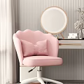 Pink Office Chair With Curved Backrest And Soft Cushion Near Dressing Table Mirror