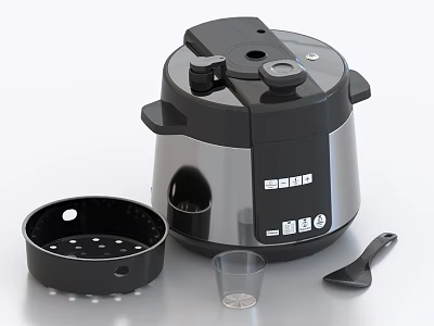 Electric Pressure Cooker With Steamer Basket Measuring Cup And Spoon 3d model