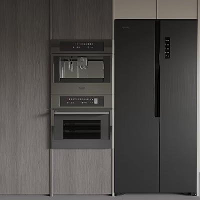 Modern Kitchen Interior Featuring Dark Built In Oven Refrigerator Cabinets And Appliances 3d model