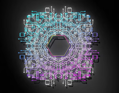 Vibrant Neon Lines Forming Circuit Board Geometric Pattern With Hexagon Center And Blue Pink Hues 3d model