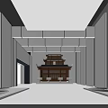 Spacious Elegant Indoor Hallway With Wall Artworks Side Columns Polished Floor And Warm Lighting