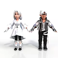 White Haired 3D Characters In White Dress Black Pants And Black Silver Jacket Outfits