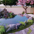 Japanese Garden Landscape With Stone Stepping Path Maple Trees And Stone Lanterns