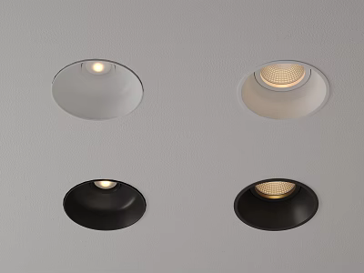 Four Illuminated Recessed Downlights In White And Black On Ceiling Surface 3d model