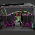 Aircraft Cockpit Interior With Two Black Seats Dashboard And Control Panel 3d model